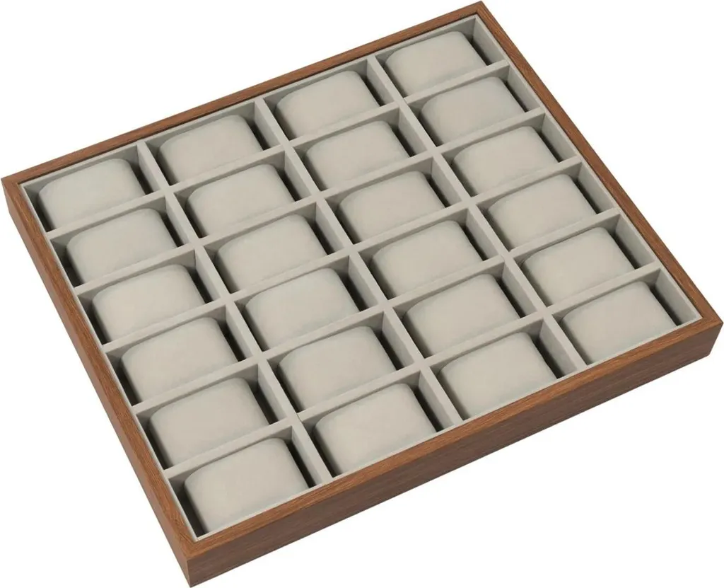 Boîte à montres 24 slots bois de noyer avec coussins amovibles doux