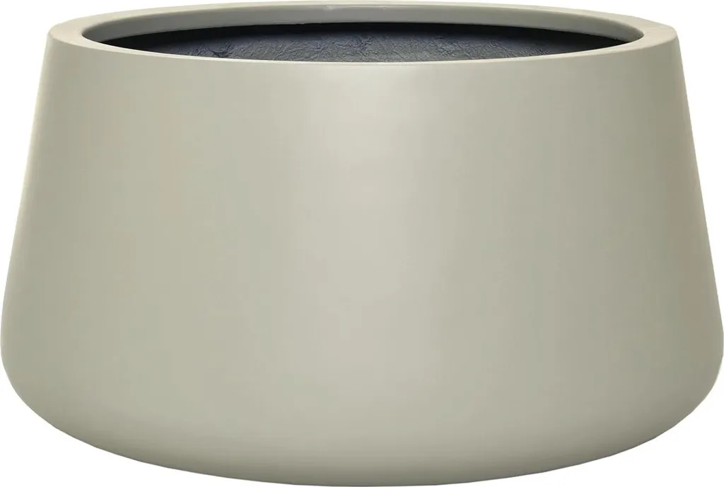 Pot de fleurs beige mat en fibre de verre GORDO VIVANNO, design rond