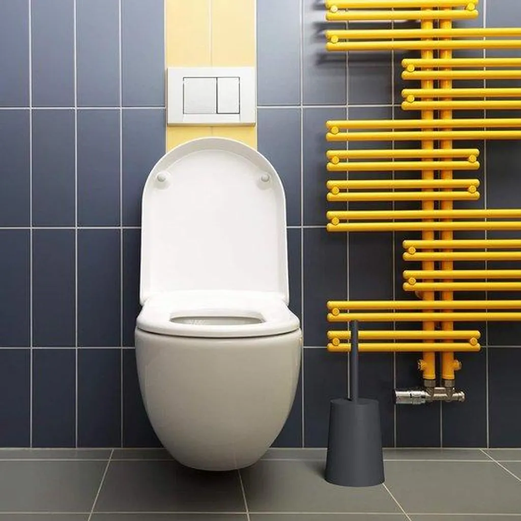 Ensemble brosse WC grise et pot de rangement design pour salle de bain