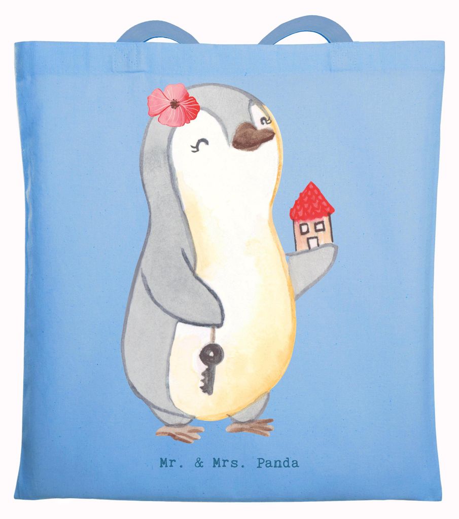 Mr. & Mrs. Panda Tote Bag Immobilienkauffrau Herz - Sky Blue - Geschenk, Schultasche, Jutebeutel, Immobilienmaklerin, Vermieter, Tasche, Stoffbeute...