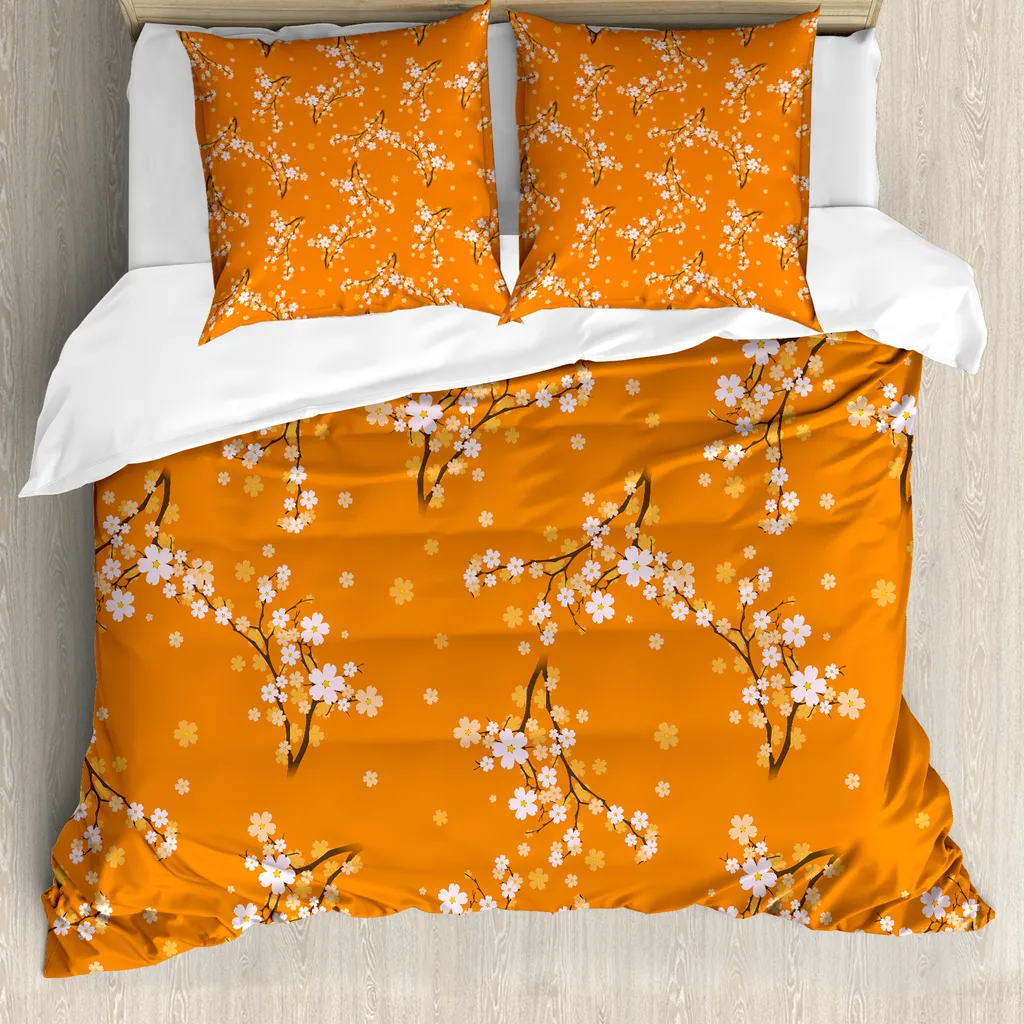 Set Letto ABAKUHAUS Antiacaro 155x220 - Fiori di Ciliegio Arancio