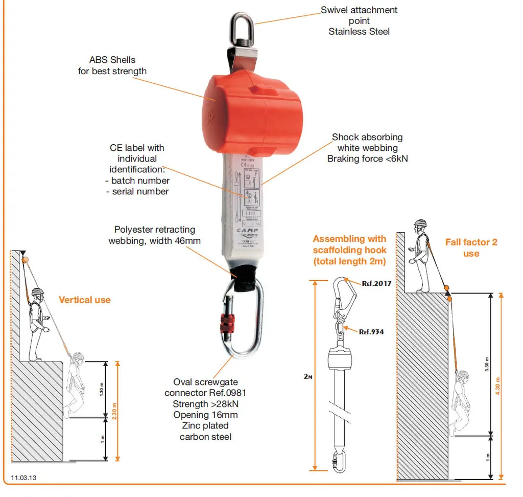 Antichute rétractable Camp Cobra 2 - Dispositif antichute à sangle 2m - 3