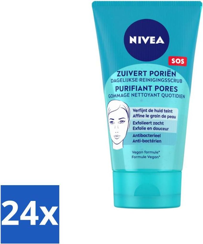 NIVEA – Reinigungspeeling – Essentials Daily Scrub – Für unreine Haut – Mit Milchsäure & Magnolienextrakt – 150 ml - Vorteilspack - 24 ...
