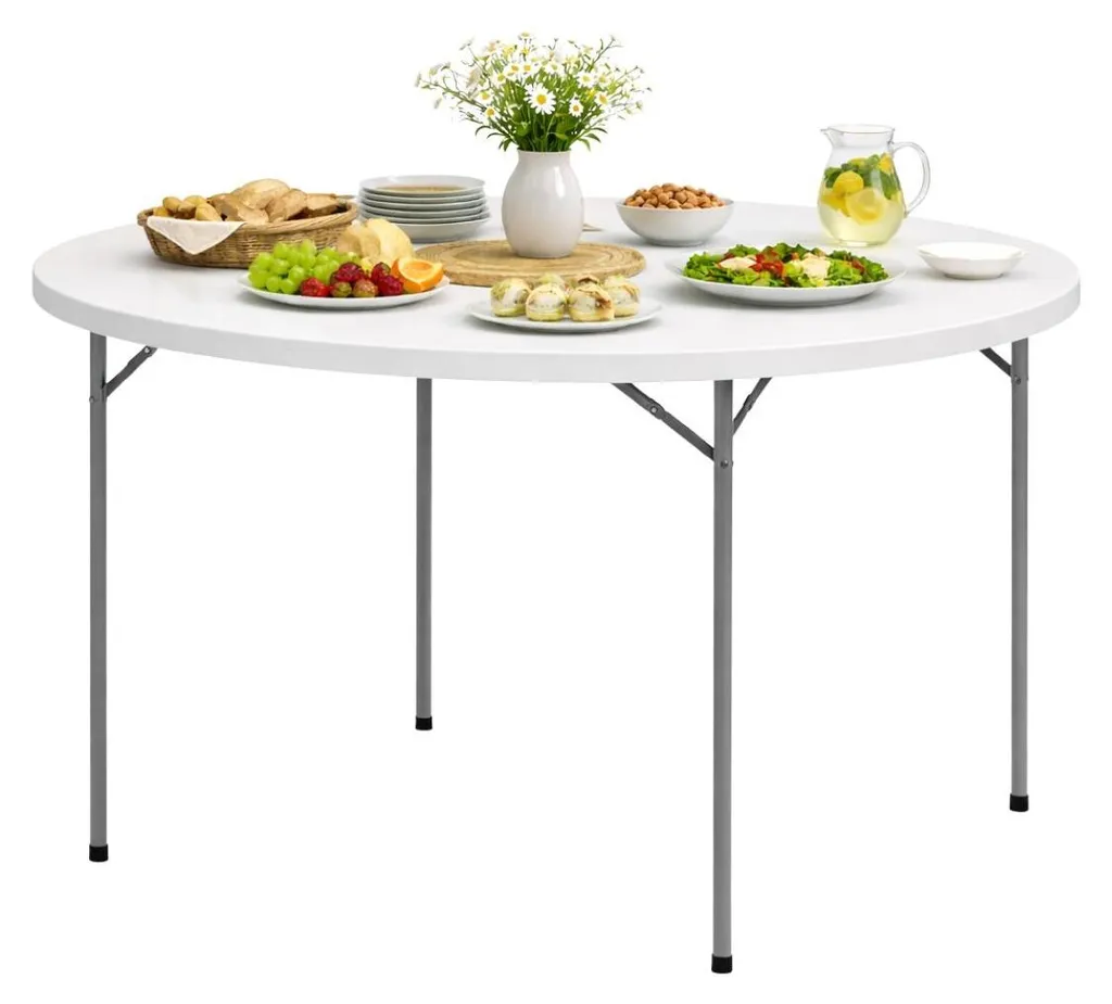 Table ronde pliante blanche Ø122cm KZ GARDEN - Table d'appoint robuste