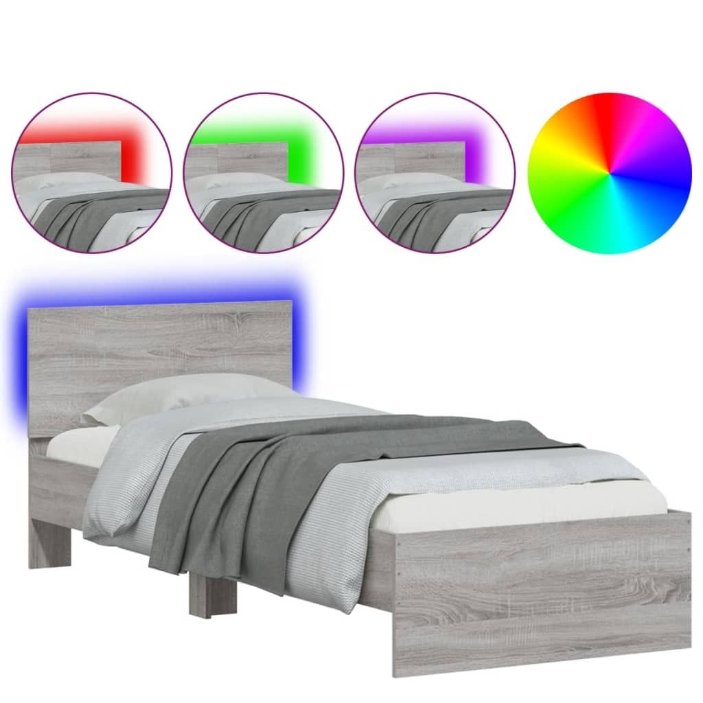 vidaXL Struttura letto con testiera e luci LED Grigio Immagine del prodotto 