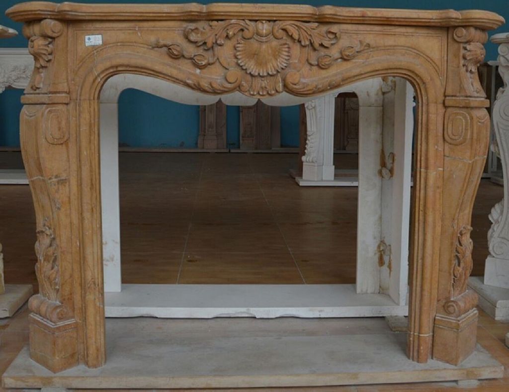 Casa Padrino Luxus Barock Kaminumrandung Gelb 150 x 30 x H. 111 cm - Prunkvolle Kamin Umrandung aus hochwertigem Marmor - Barock Kamin Deko Accesso...