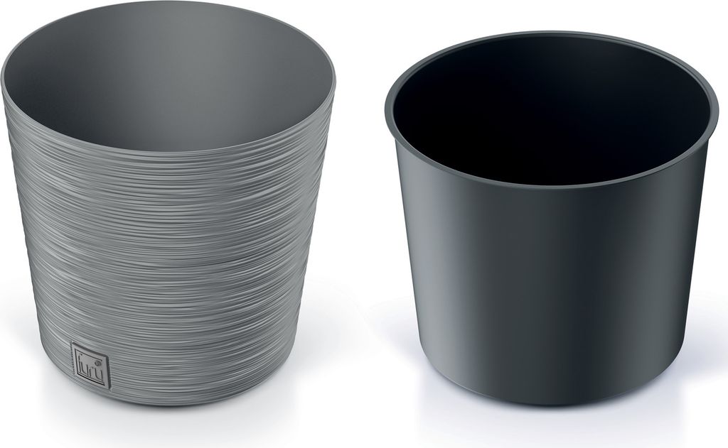 Two planters are shown against a white background. The planter on the left has a textured surface, while the planter on the right is smooth.