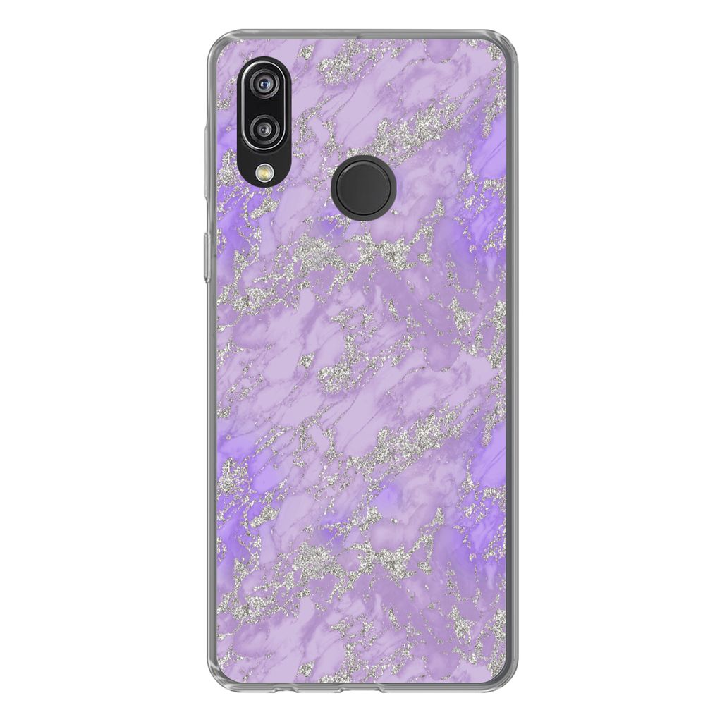MuchoWow Handyhülle Schutzhülle Hülle für Huawei P20 Lite (2020) Marmor - Lila - Muster Silikon Softcase Handy Hülle - Kartenhalter