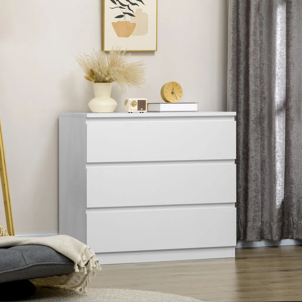 Petit buffet de chambre à 3 tiroirs commode de rangement bois clair