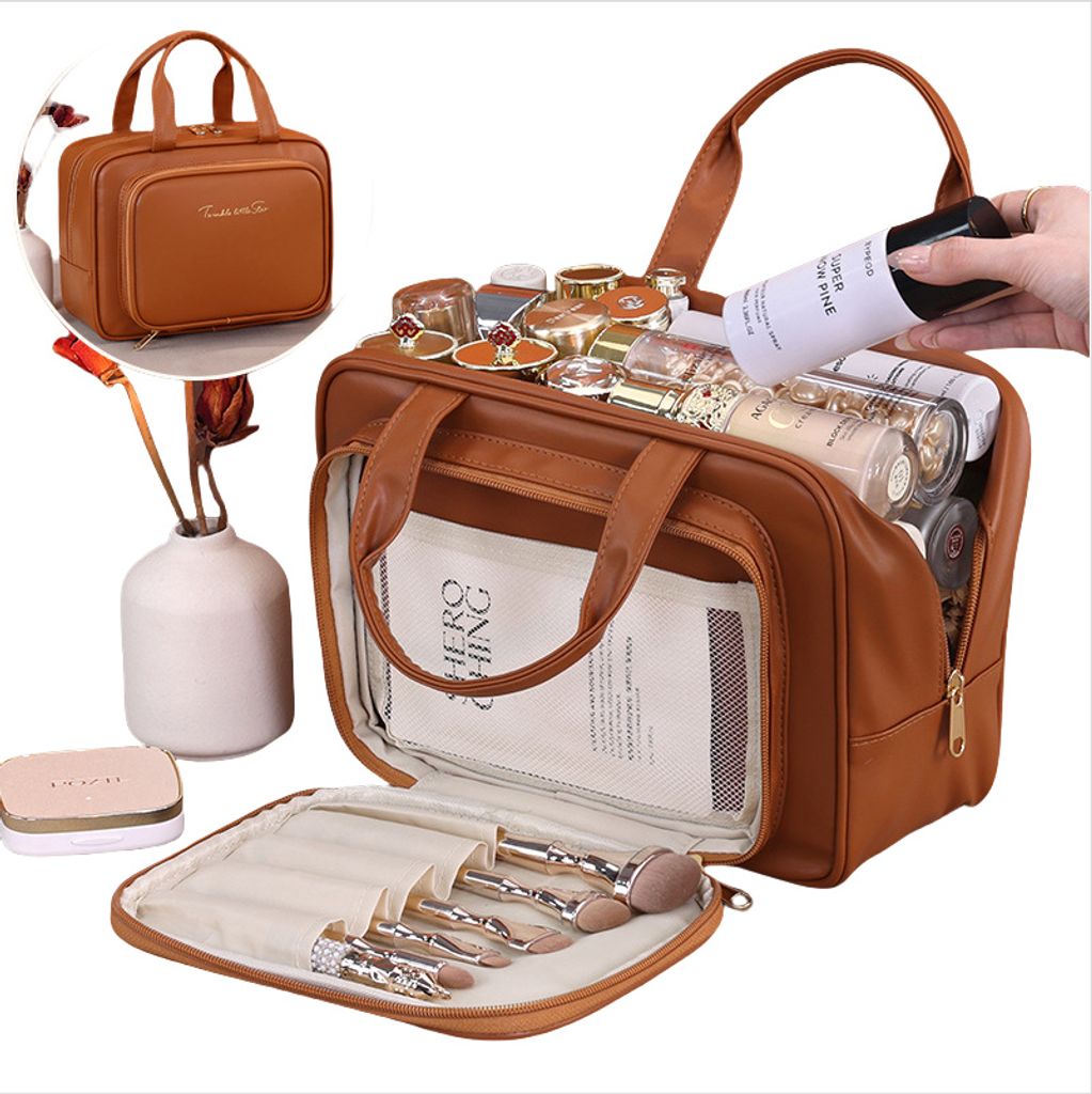 INF Neue Reise-Kosmetiktasche mit Fächern Braun