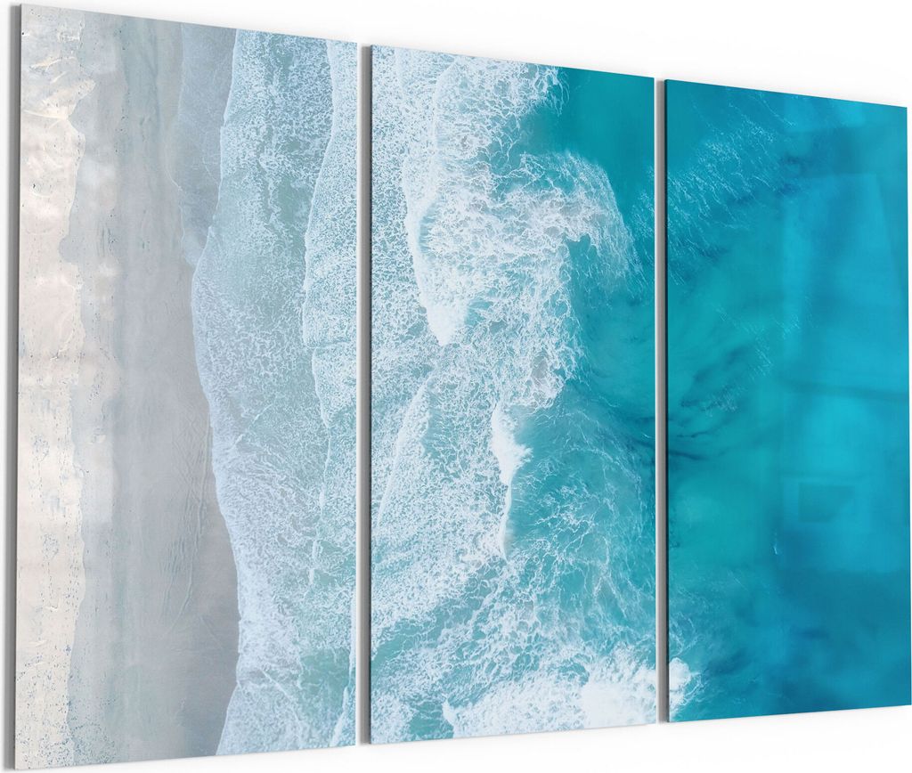 DEQORI Glasbild Echtglas 3x50x100 cm 'Meeresbrandung von oben' Wandbilder XXL groß