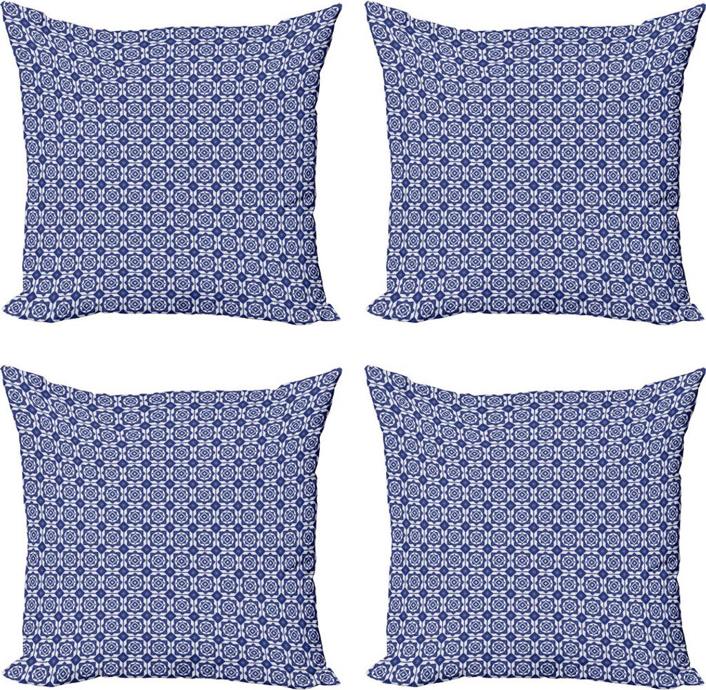 ABAKUHAUS Niederländisch Kissenbezug Set (4 Stück), Rhombus und Hexagone, Moderner Doppelseitiger Digitaldruck, 45 cm x 45 cm, Marine-Blau und Weiß