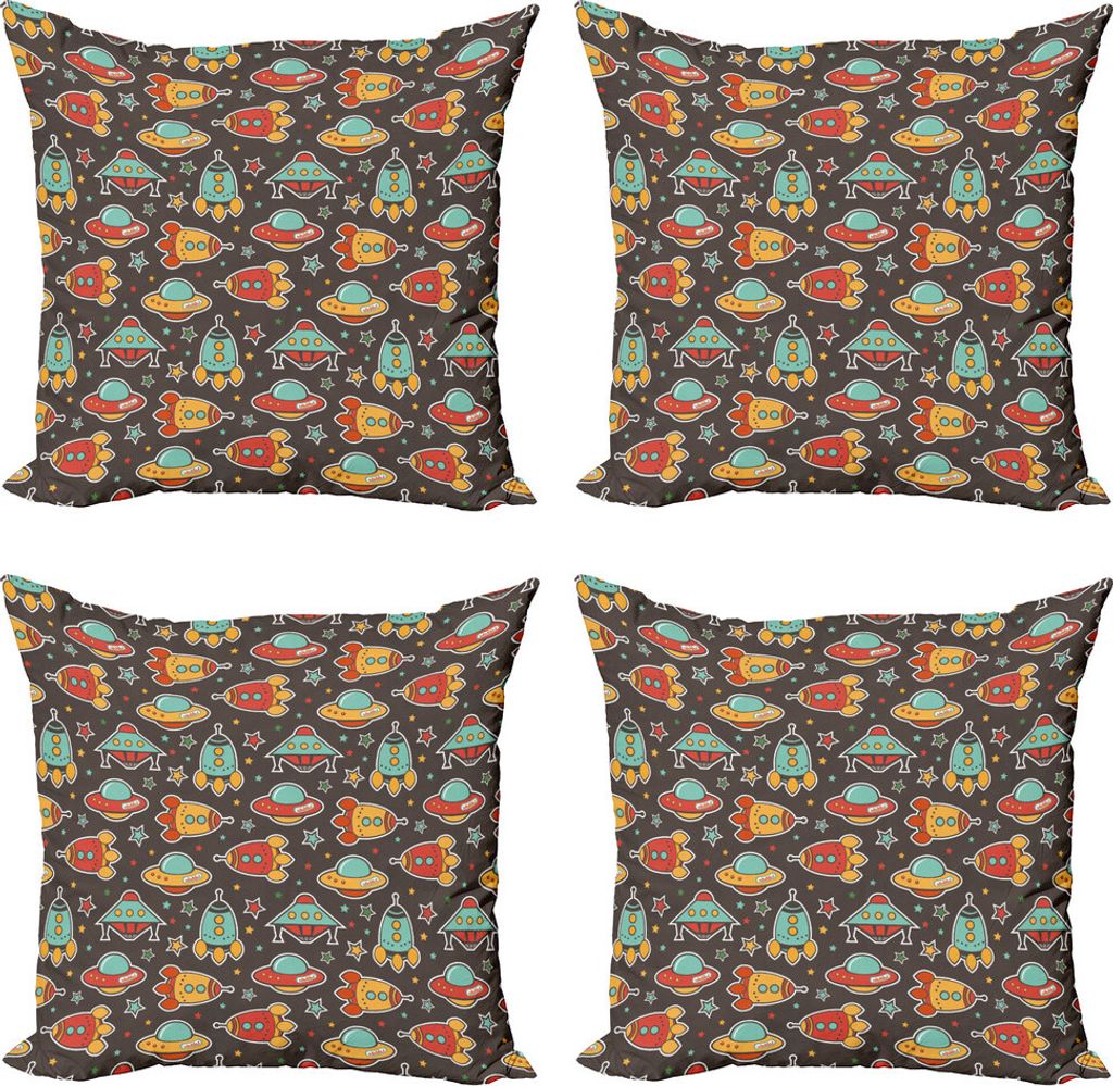 ABAKUHAUS Platz Kissenbezug Set (4 Stück), Outer Space Elements, Moderner Doppelseitiger Digitaldruck, 40 cm x 40 cm, Mehrfarbig