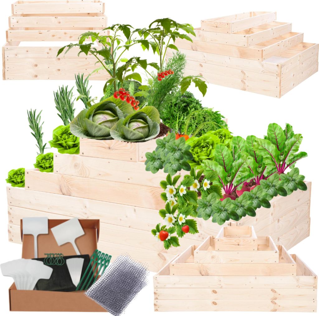 MODO24 Hochbeet Holz, Pflanzkasten, Massivholz, Kiefer, Kräuterbeet, Blumenkasten, Garten, Terrasse, 54x117x100 cm, Natur, ZP09