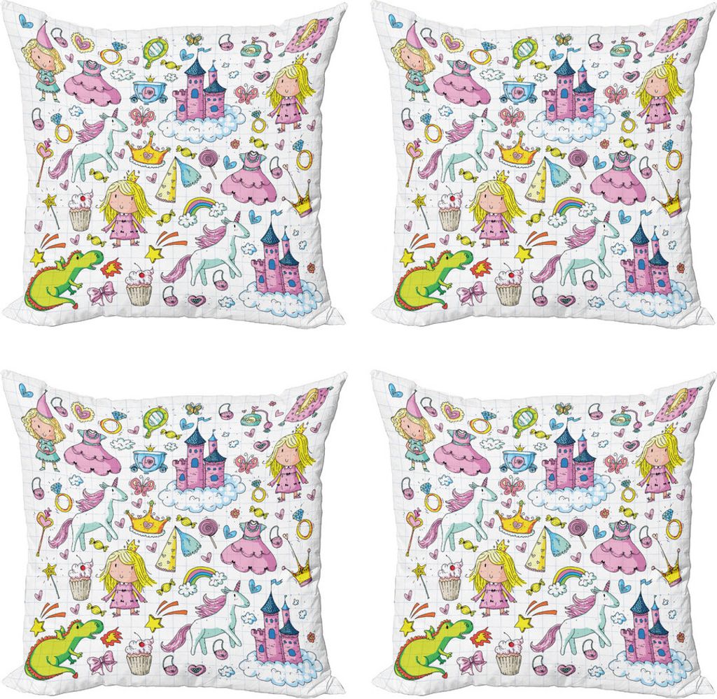 ABAKUHAUS Prinzessin Kissenbezug Set (4 Stück), Mädchen Fairytale Theme, Moderner Doppelseitiger Digitaldruck, 60 cm x 60 cm, Mehrfarbig