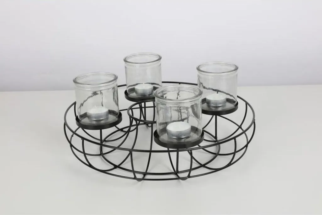 Couronne de l'Avent métal noir Ø35cm avec bol central déco Noël moderne