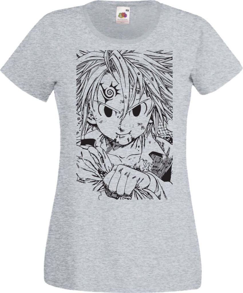 Damen T-Shirt Manga Anime The Seven Anime Deadly Manga Sins Meliodas 02 Nanatsu No Taizai, Lady XL / Grau
