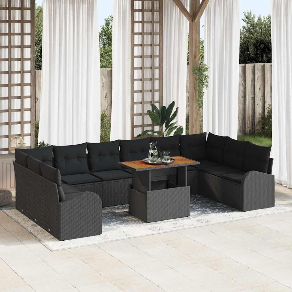 Maison Exclusive - Garten-Sofa-Set mit Speicher 11 pcs Schwarz Poly Rattan