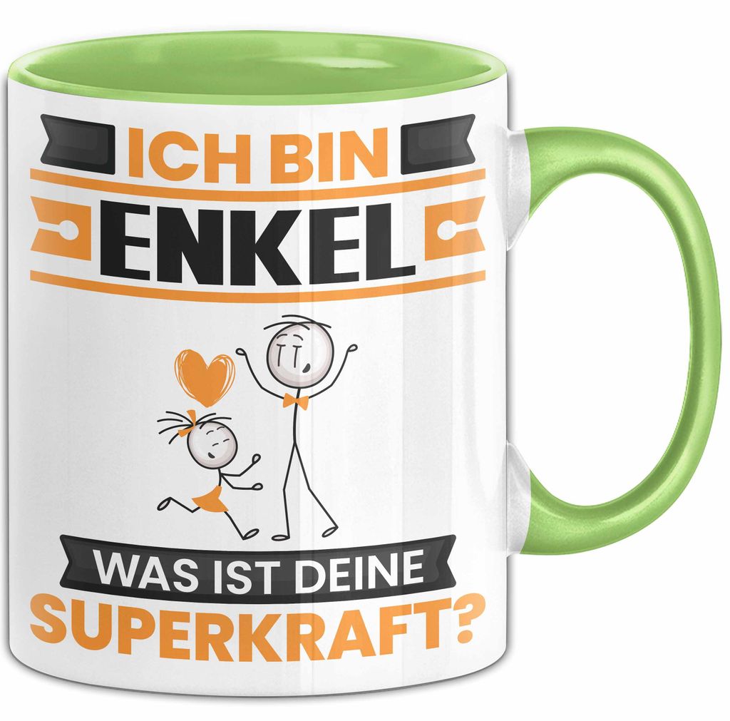 Enkel Tasse Geschenk für Enkel Geburtstag Lustiger Spruch Kaffee-Becher Was Ist Deine Superkraft (Grün)