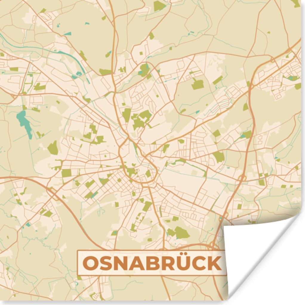 MuchoWow Poster Karte - Osnabrück - Karte - Stadtplan - Vintage 50x50 cm - Wohnzimmerdekoration