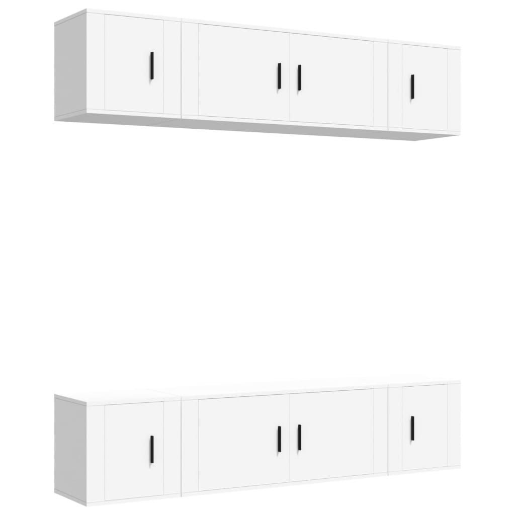 "WINTER SALE" 6-tlg. TV-Schrank-Set - TV-Regal - Fernsehkommode - Weiß Holzwerkstoff - TV-Lowboard NEU3355129