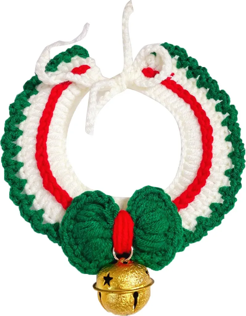 Collare Natalizio Regolabile per Cani e Gatti M - Maglia Verde Resistente