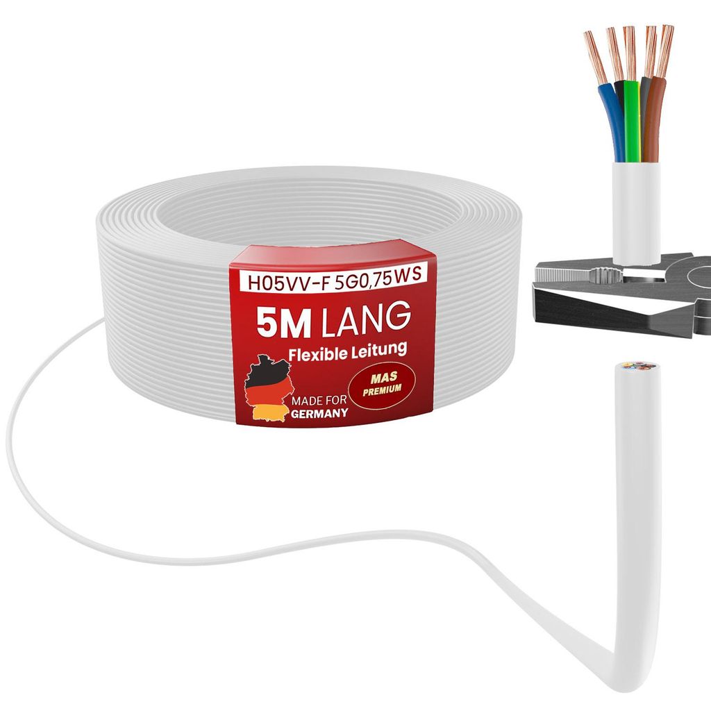5m Kunststoffschlauchleitung H05VV-F 5G0,75 Weiß Flexible Produktbild 