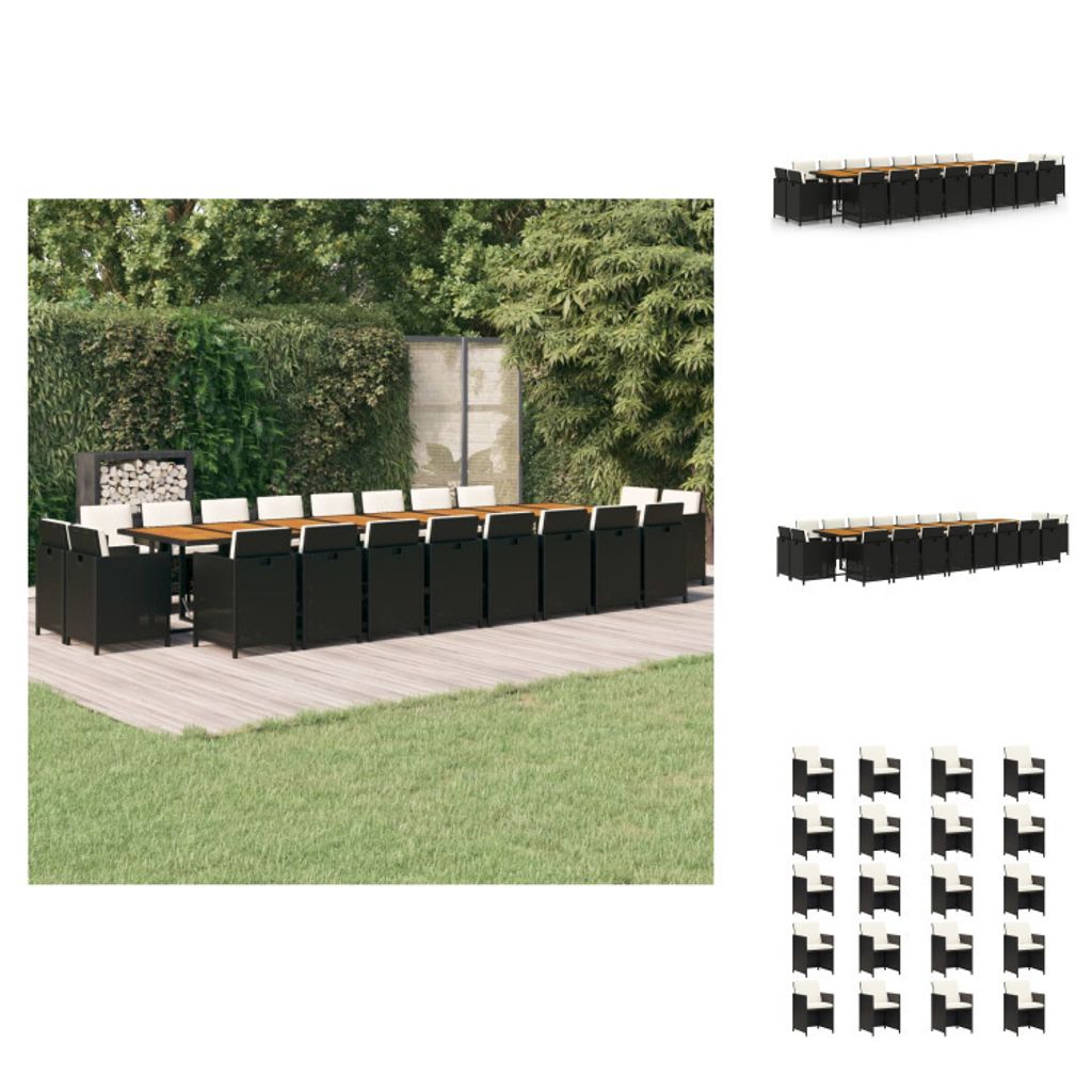 vidaXL 21-tlg. Garten-Essgruppe mit Kissen Schwarz Poly Rattan - Gartenmöbel-Sets