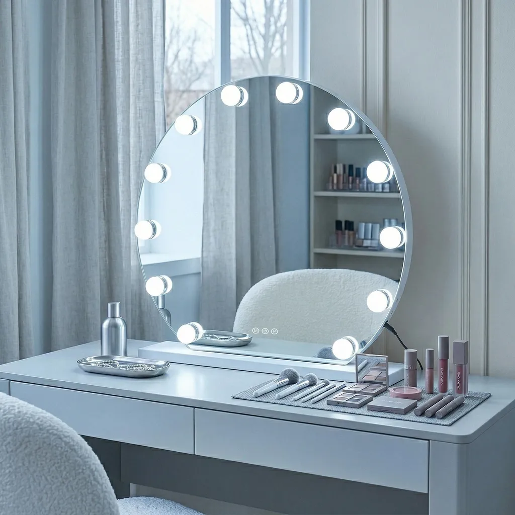 Miroir LED Rea Hollywood 50cm Blanc - Éclairage Uniforme et Design