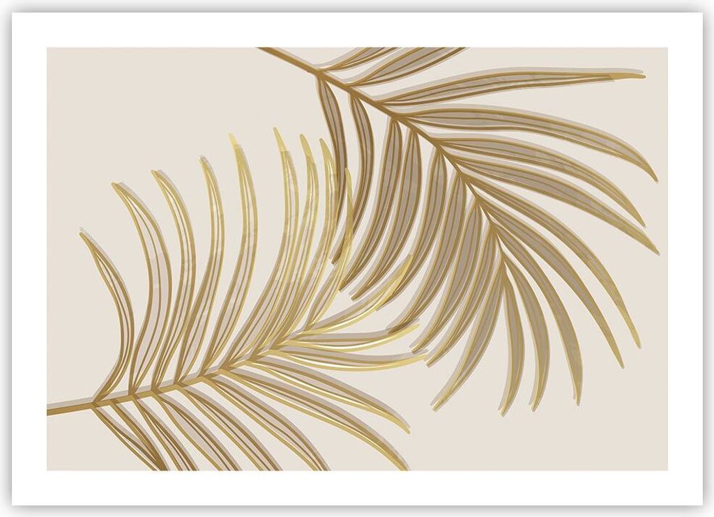 Poster - Poster ohne Rahmen - Golden Blätter Palmen - 70x50 cm - Wand Bild - Wanddeko - Wandbilder - Kunstposter - Wandposter - Bilder - Kunstdruc...