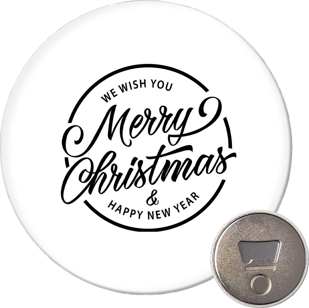 Huuraa Magnet Merry Christmas Schriftzug 59mm Kühlschrankmagnet rund Flaschenöffner Geschenkidee