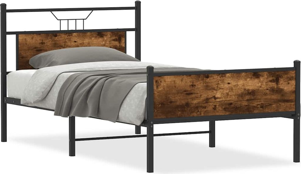 vidaXL Bettgestell ohne Matratze Räuchereiche 107x203 cm Holzwerkstoff