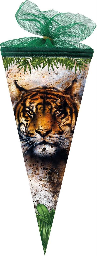 Nestler Schultüte 22cm rund Tüllverschluss mit Textilborte "Tiger"