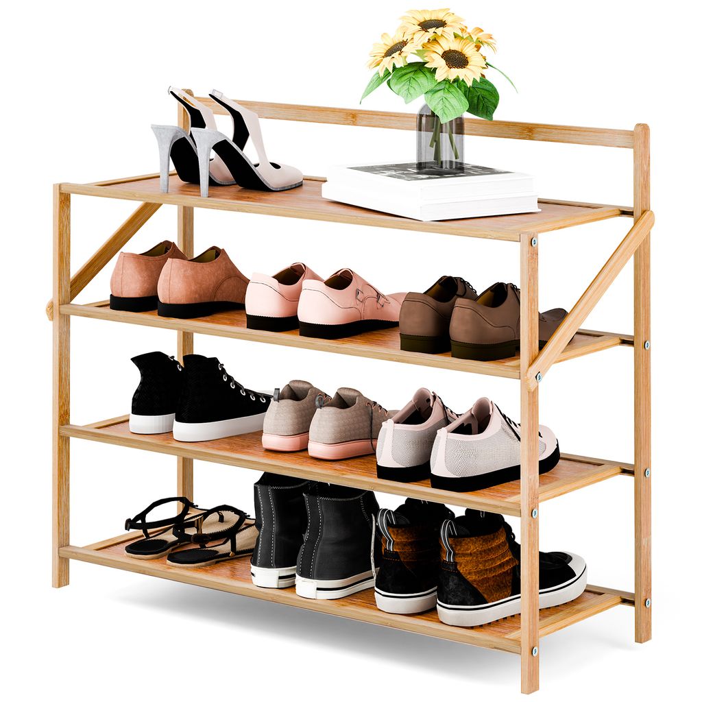Kleines Schuhregal mit 4 Ebenen, installationsfreier Schuhständer, Schuhaufbewahrungsregal aus Bambus, Schuh-Organizer für den Eingangsbereich un...