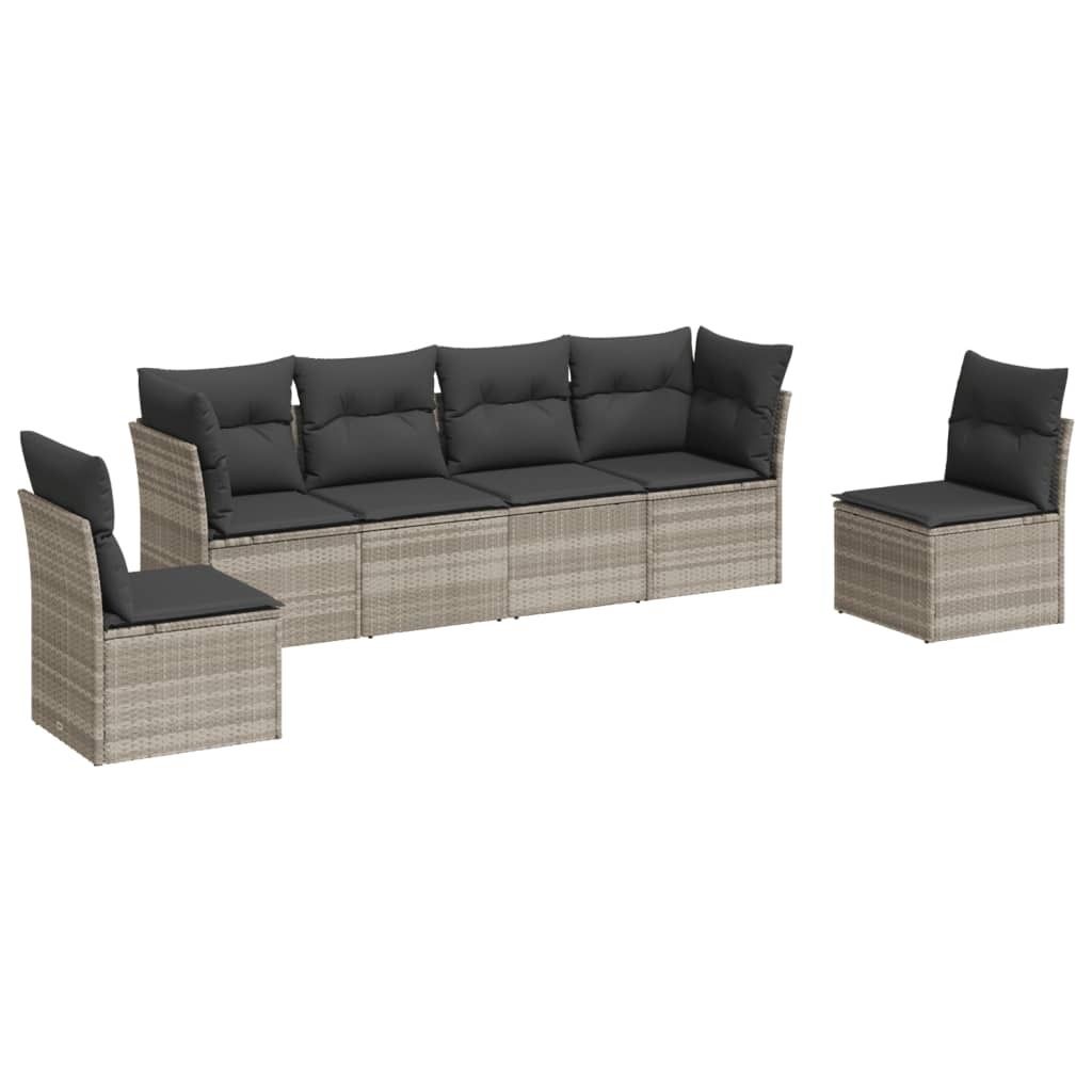 "SALE 2026" 6-tlg. Garten-Lounge-Set - elegantes Design - Sitzgruppe/Gartengarnitur - mit Kissen Hellgrau Poly Rattan - Terassenmöbel DEMöbel245158