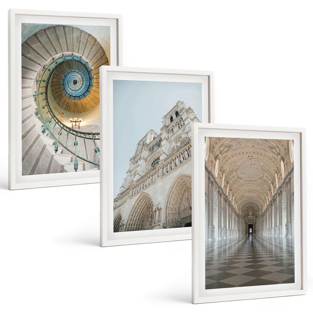 Bilder Set 3-teilig im weißen Rahmen – Wandbilder 3 Stück – gerahmte Poster für Wohnzimmer, Schlafzimmer und Flur – 40x60 cm – Wendeltre...