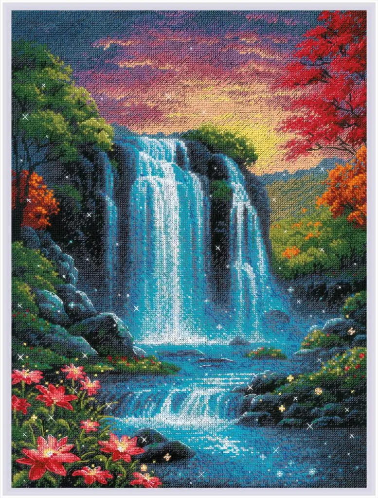 Kit broderie Cascade magique 30x40cm pour tableau fait maison