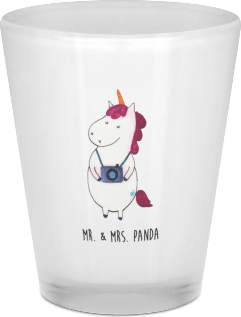 Mr. & Mrs. Panda Schnapsglas Einhorn Fotograf - Transparent - Geschenk, Gläschen, Fotografie, Kamera, Urlaub, Shotglas, Unicorn, Einhörner, Stamp...