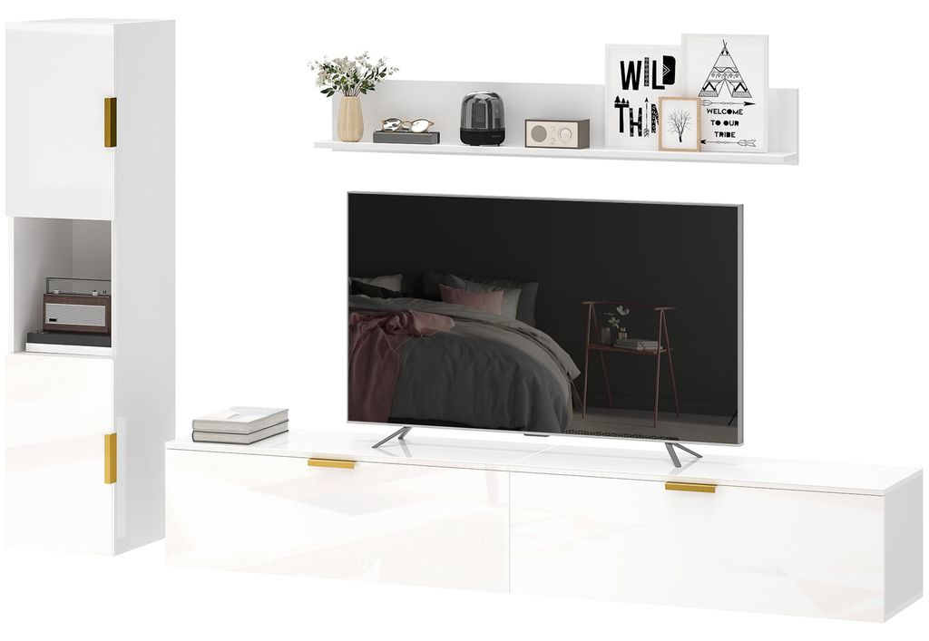 HOMCOM wandmeubel voor de woonkamer, met wandplanken en een Productafbeelding 