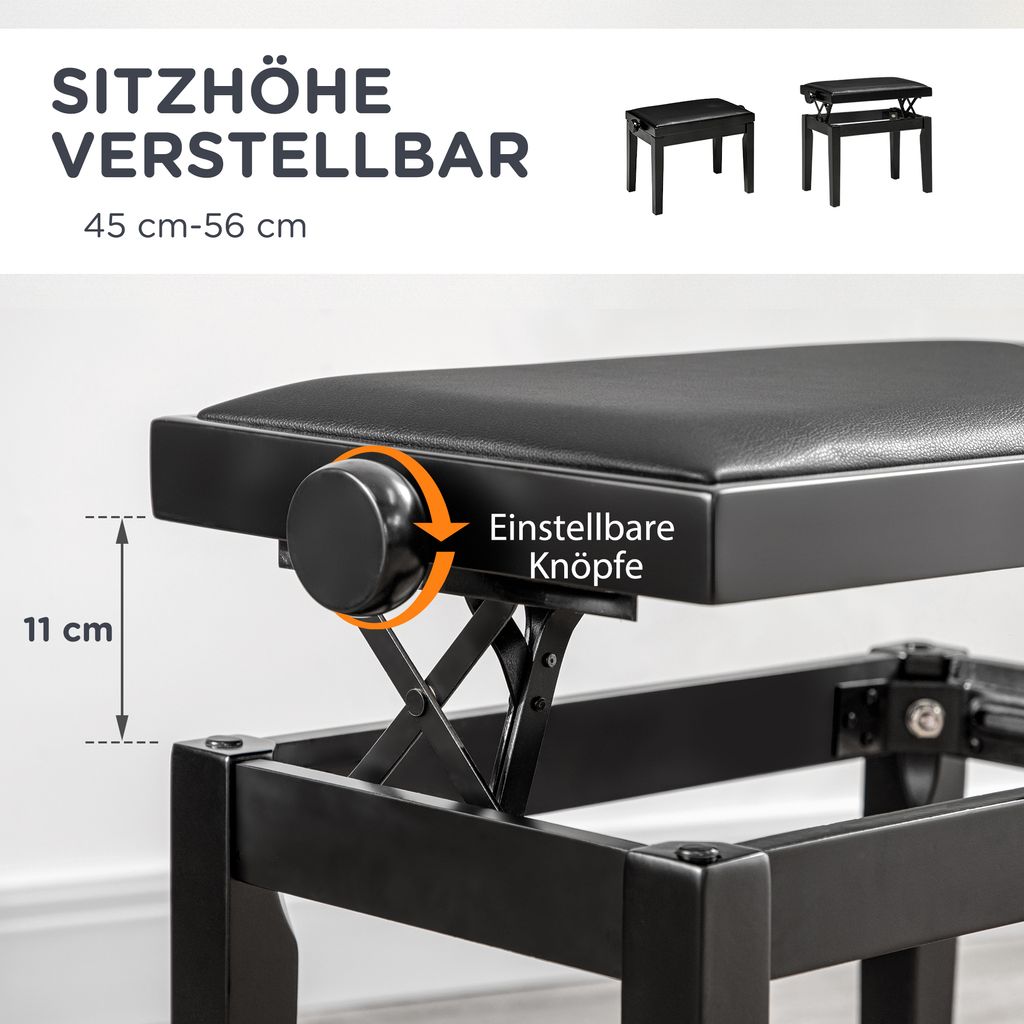 HOMCOM Stołek do pianina Ławka do pianina z regulacją Zdjęcie produktu 4