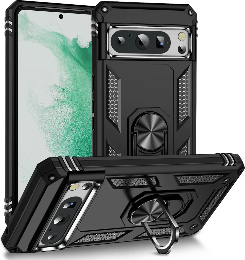 Cover Militare Google Pixel 8 Pro Rugged con Supporto e Anello Nero