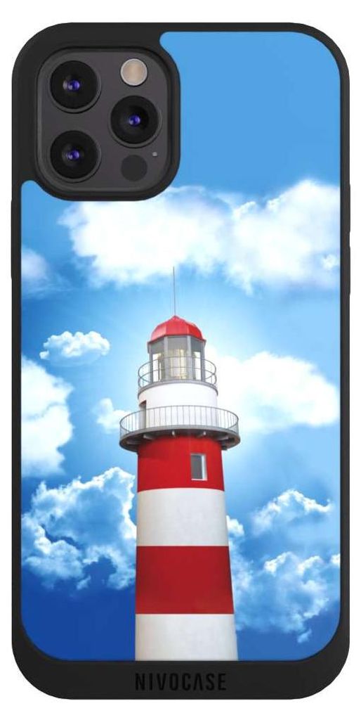 NIVOCASE Handyhülle für Apple iPhone 12 Pro Hülle NIVOpure Case Schwarz Himmel Leuchtturm Wolke