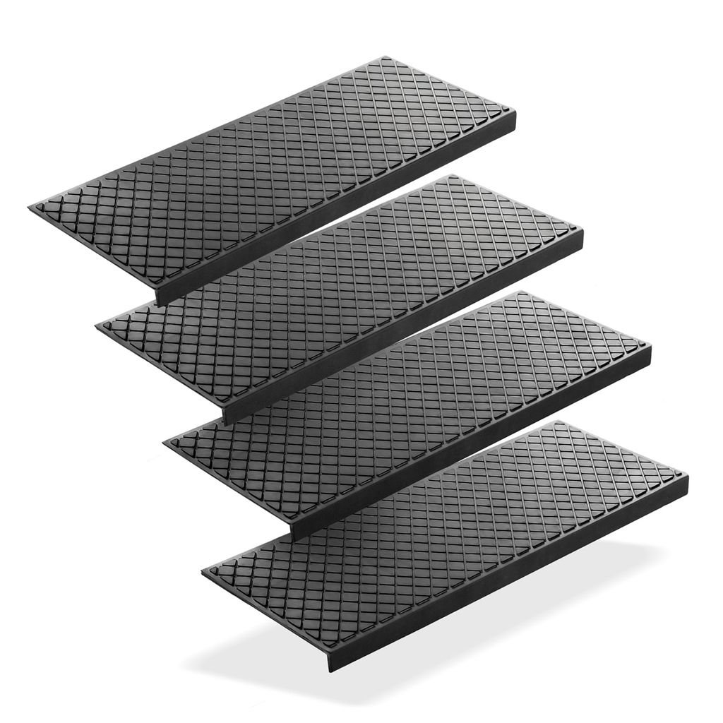 BigDean 4 Stück Stufenmatten aus Gummi – 75 x 25 cm – Outdoor Treppenstufenmatten – Anti Rutsch Gummimatten Karo Design