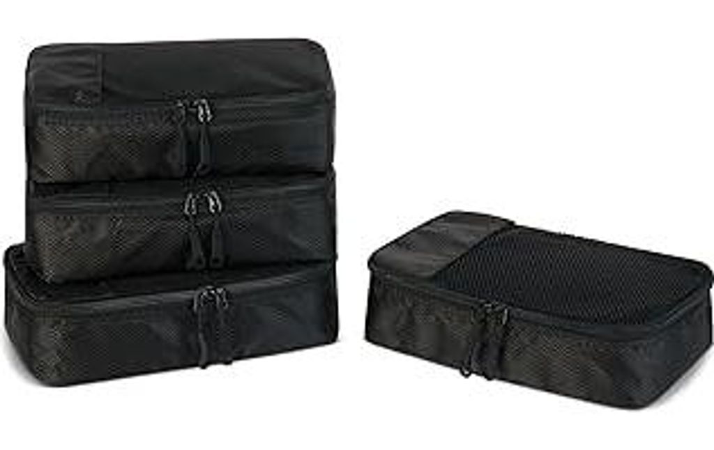 4-teiliges Packwürfel-Reisezubehörset, Gepäckorganizer mit Doppelreißverschluss, Netzoberseite, 100% Polyester, klein, schwarz (früher Amazon ...