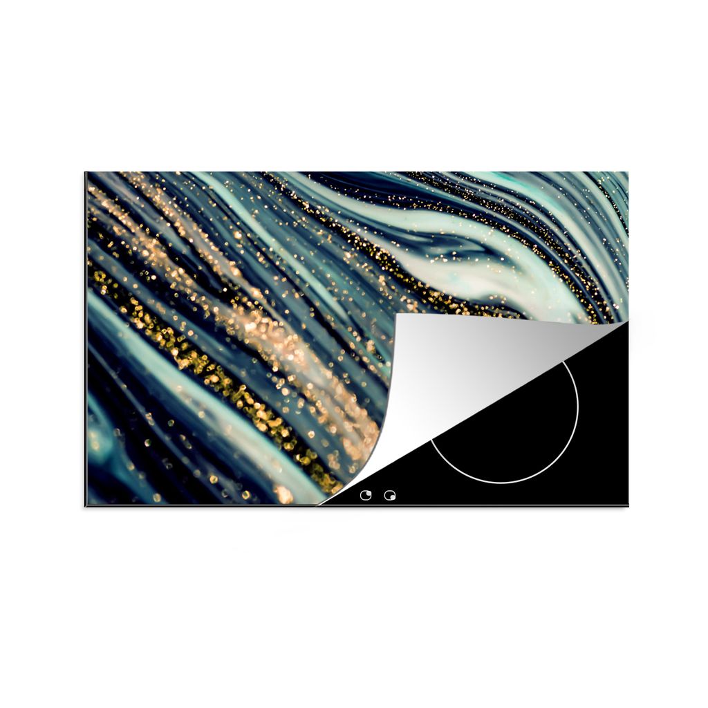 KitchenYeah Herdabdeckplatte Marmor - Gold - Blau - Glitter - Marmoroptik - Abstrakt , 90x52cm, Küche Deko, Glaskeramikkochfeld Herdabdeckung, A...