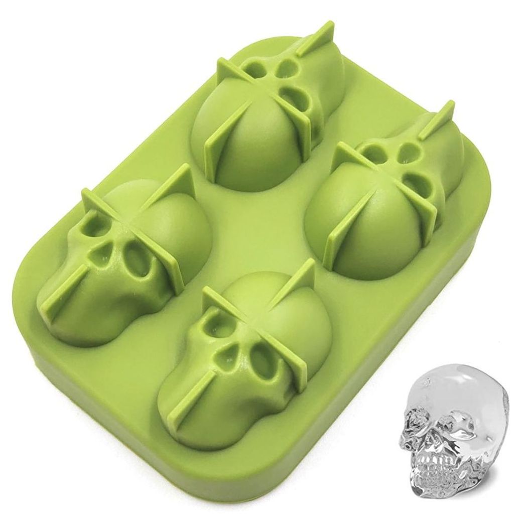 3D-Totenkopf-Eiswürfelform, Eiskugelform, für Whisky, Cocktails und Fruchtsäfte, grün