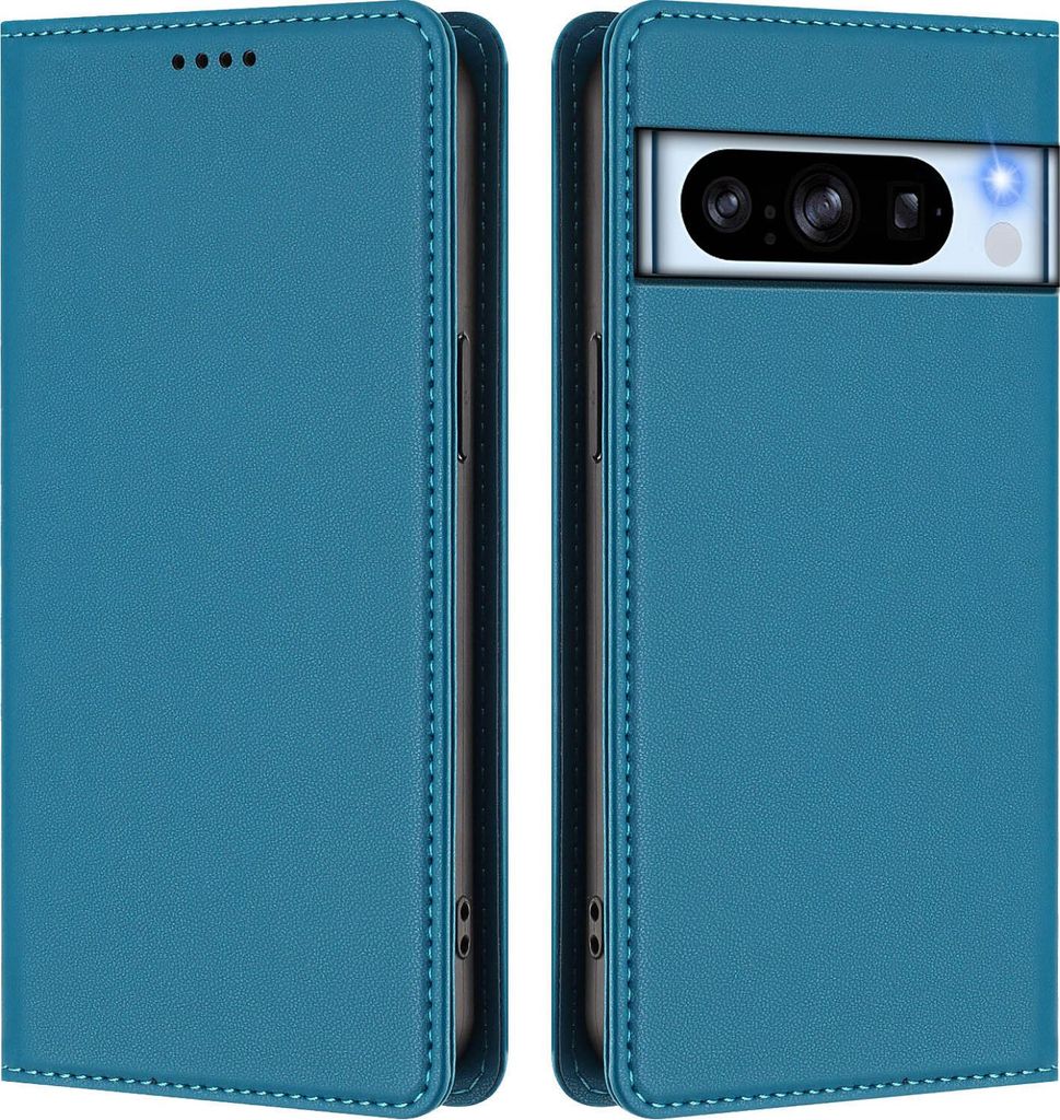 Handyhülle für Google Pixel 8 Pro, Kunstleder Klapphülle Stoßfeste Magnetische Hülle mit Ständer Blau