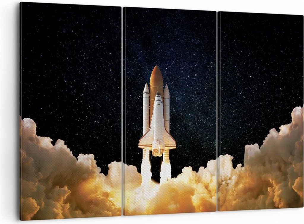 Bild auf Leinwand - Leinwandbild - 3 Teile - Abheben Rakete Kosmos - 105x70cm - Wand Bild - Wanddeko - Wandbilder - Leinwanddruck - Bilder - Wandde...