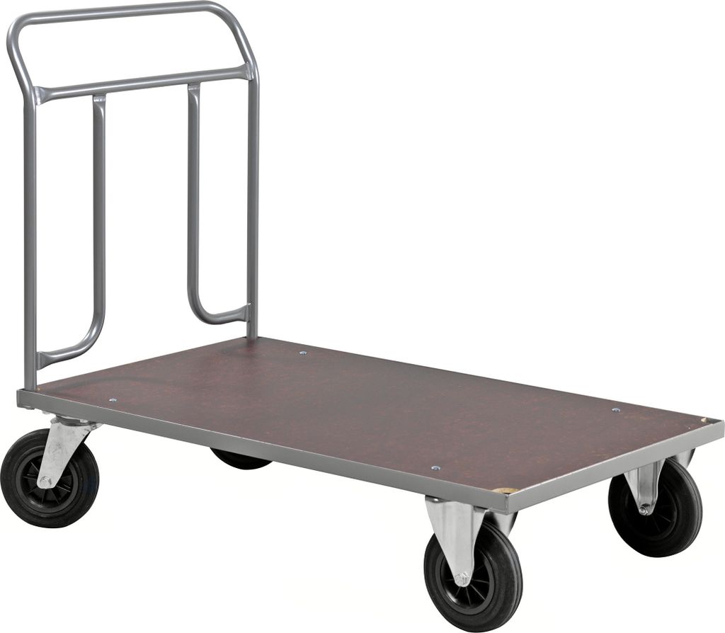 Kongamek Plattformwagen in grau 1274x700x1000mm mit Schiebegriff aus Stahlrohr und Gummibereifung ohne Bremse