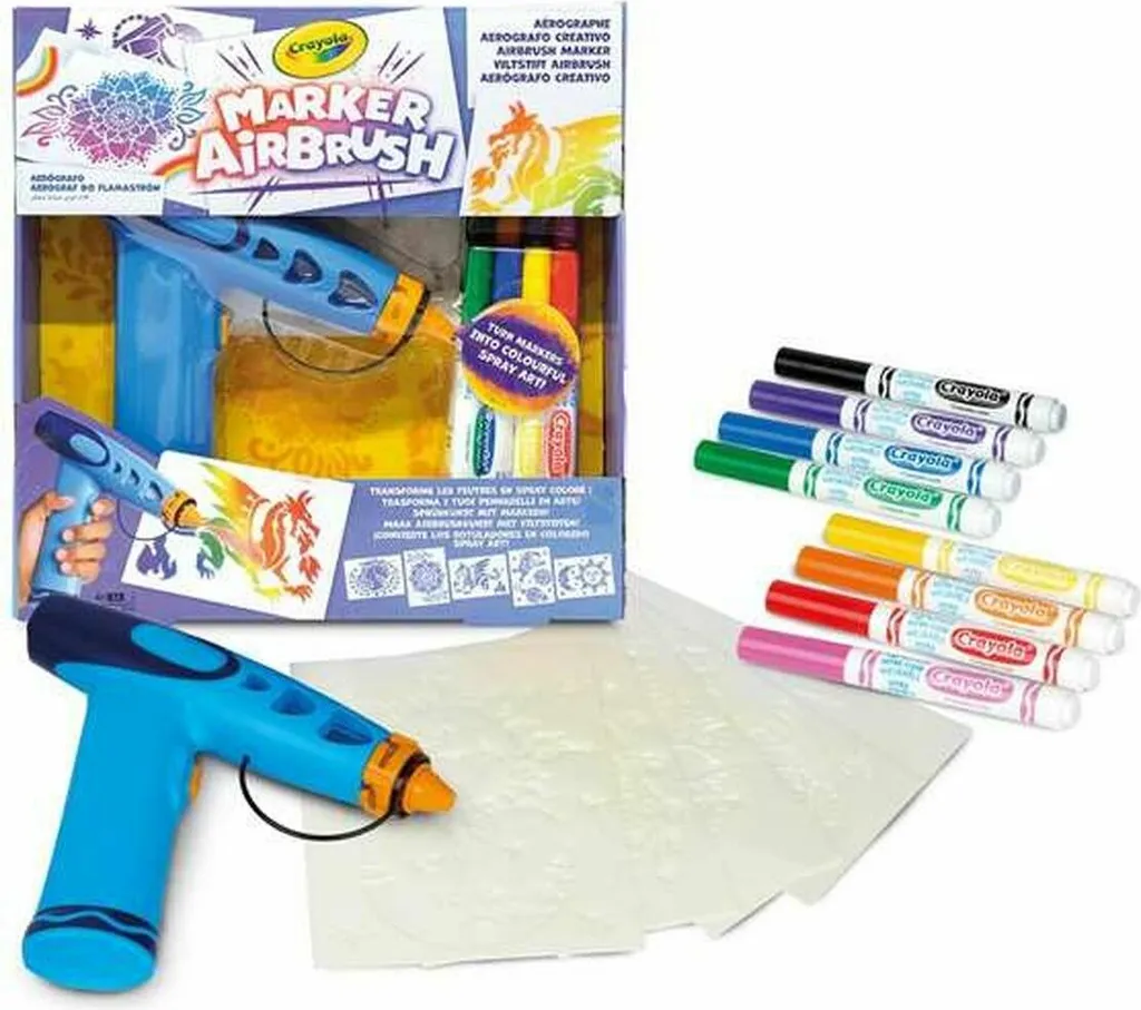 Kit Créatif Crayola Marker Airbrush pour Dessiner au Pochoir sans Tache